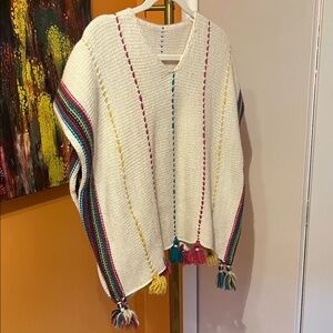 Multicolor Tassel-Trimmed Women's Poncho